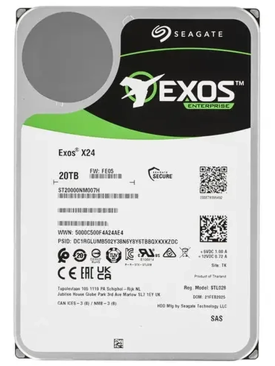 Жесткий диск 3.5" SAS 20Tb Seagate Exos X24 [ST20000NM007H], 7200 rpm, Cache 512MB