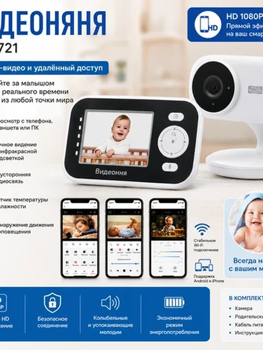 Видеоняня Baby Monitor ZVM721 с HD-камерой