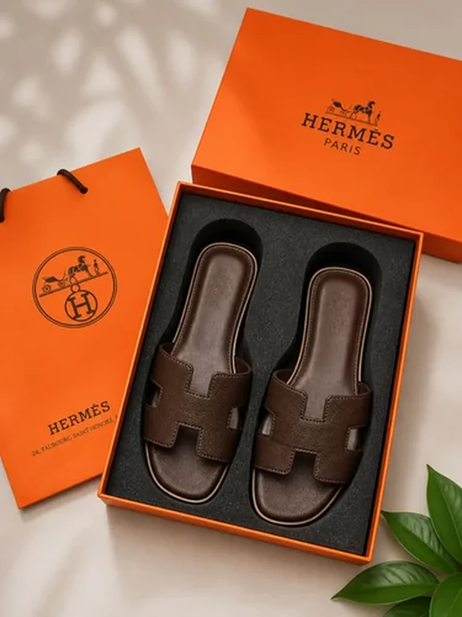Женские шлёпанцы премиум класса Hermes, кожаные, стильные и удобные, повседневные сандалии