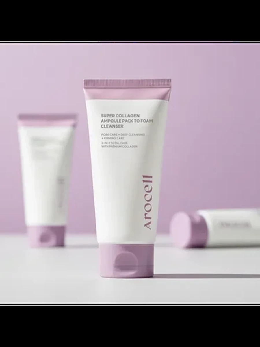 Гель-пенка для лица Arocell Super Collagen Ampoule Pack To Foam Cleanser