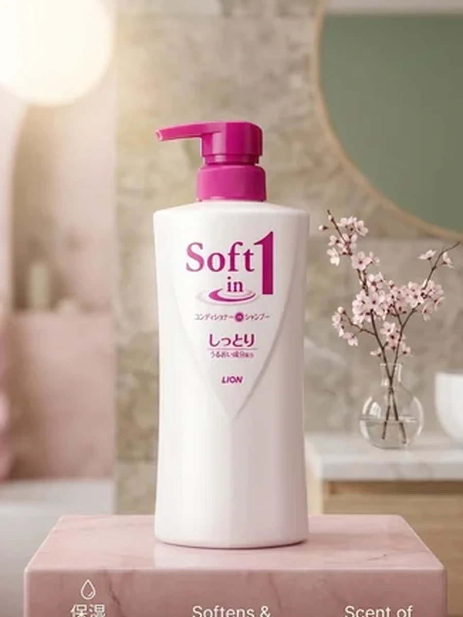 Японский шампунь-кондиционер LION Soft in 1 - превосходное увлажнение 2 в 1