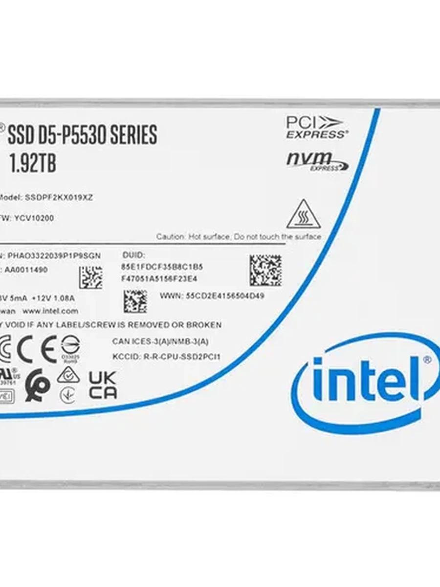 Твердотельный накопитель SSD 2.5" U.2 1.92Tb Intel D5-P5530 Series [SSDPF2KX019XZN1] TLC 3D NAND (R6500/W300MB/s)