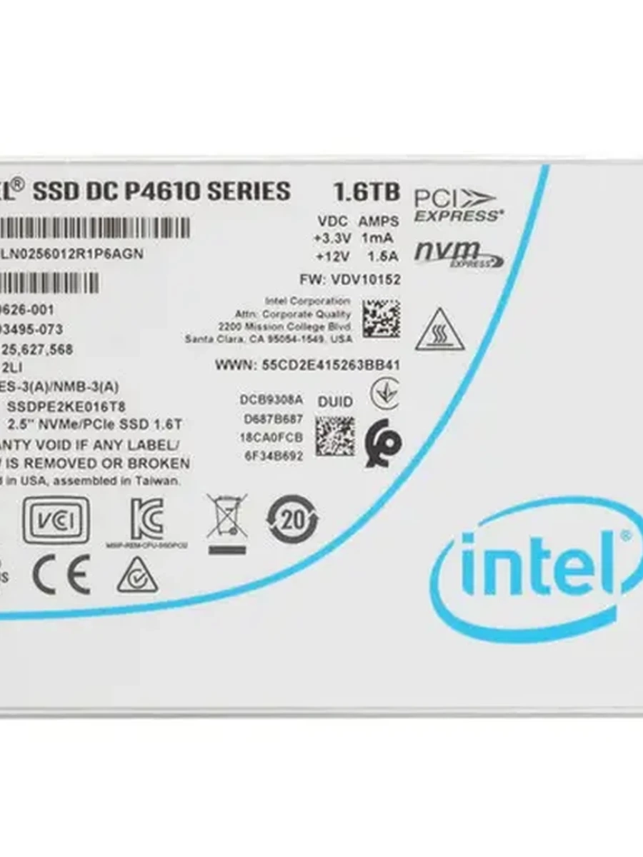Твердотельный накопитель SSD 2.5" U.2 1,6Tb Intel DC P4610 Series [SSDPE2KE016T801] TLC 3D NAND (R3200/R2080MB/s)