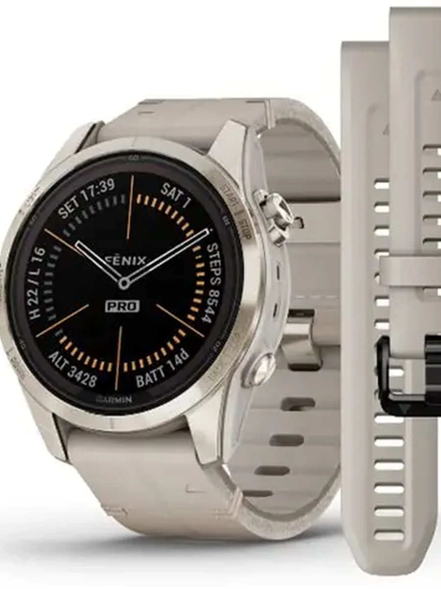 Умные часы Garmin Fenix 7S 42mm Pro  Sapphire Solar Edition Soft Gold with Limestone Leather Band