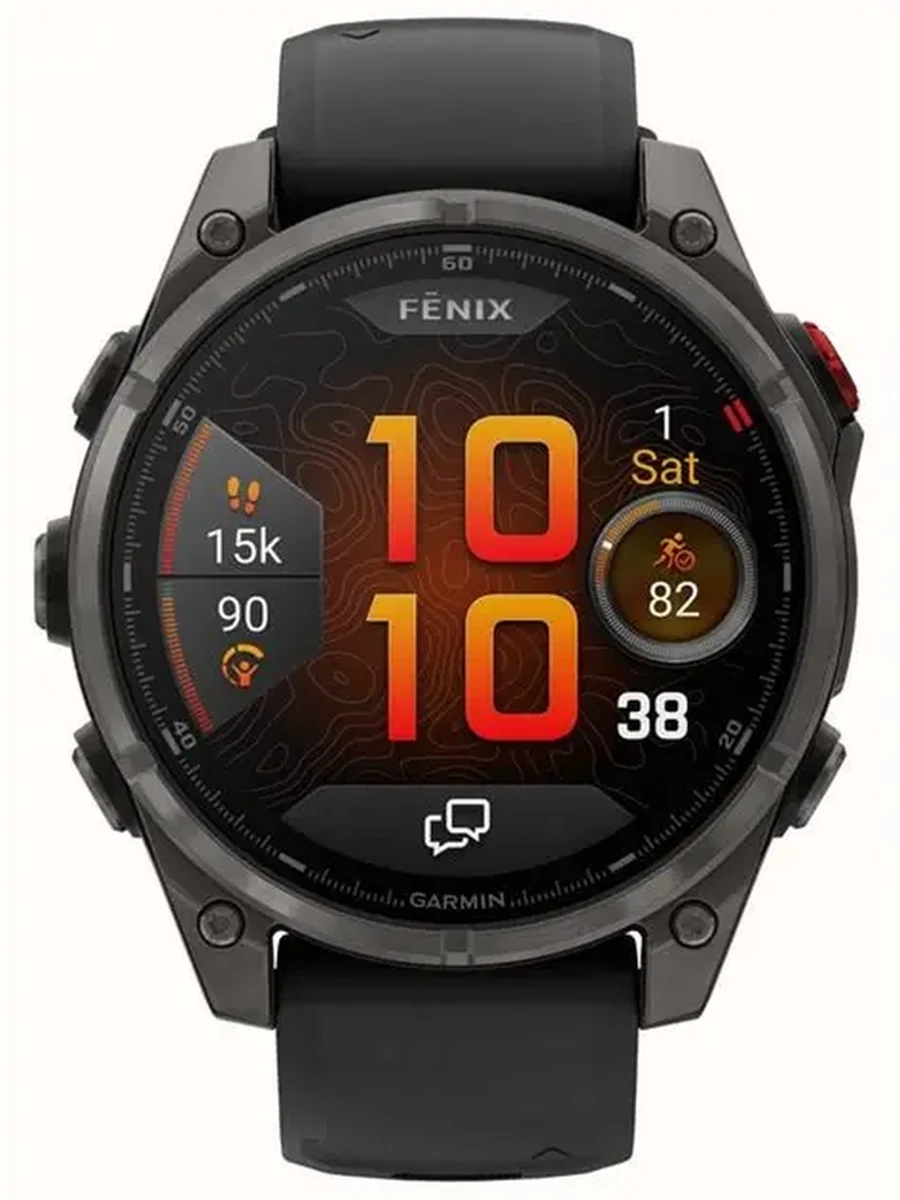 Умные часы Garmin Fenix 8 Pro - 47 mm, AMOLED Sapphire, Carbon Gray DLC Titanium with Black/Pebble Gray Silicone Band