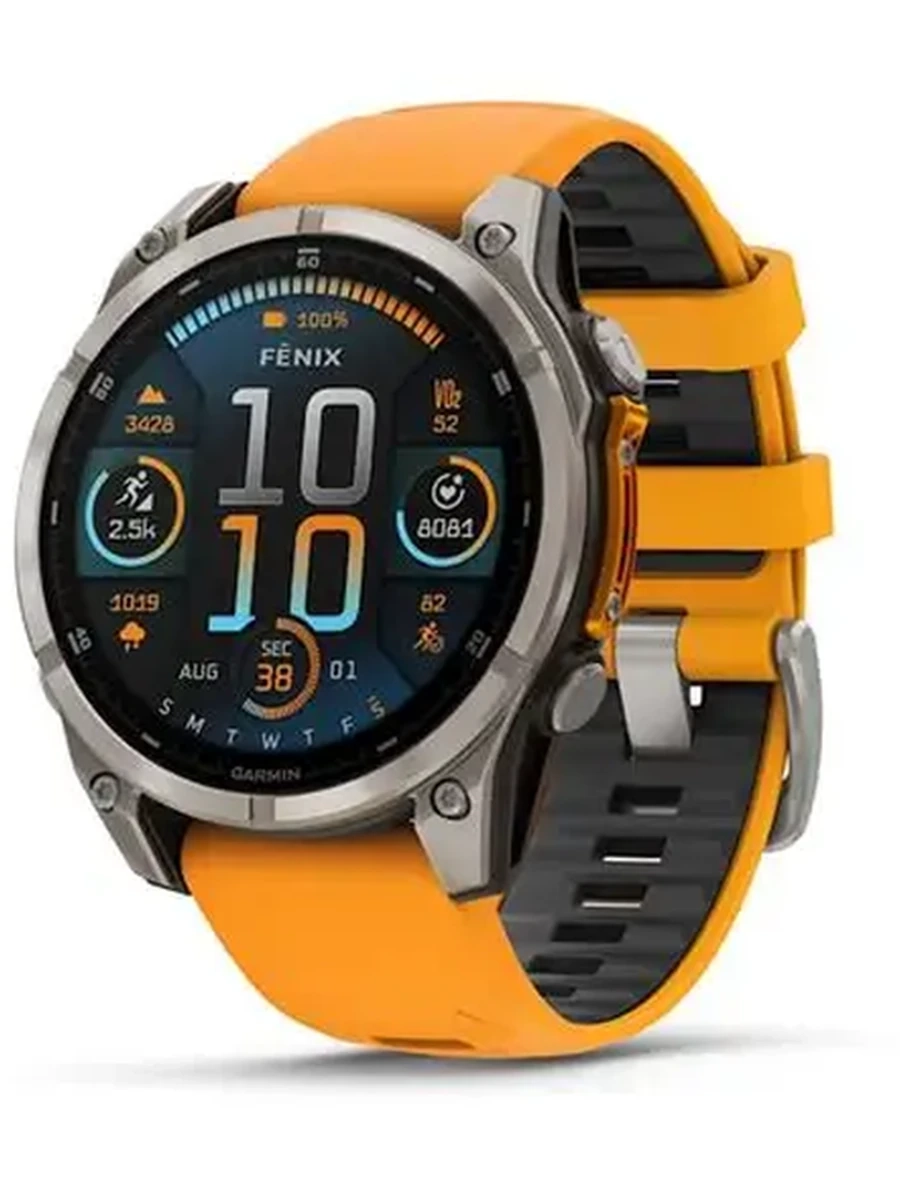 Умные часы Garmin Fenix 8 – 51 mm, AMOLED Sapphire, Titanium with Spark orange/graphite silicone band