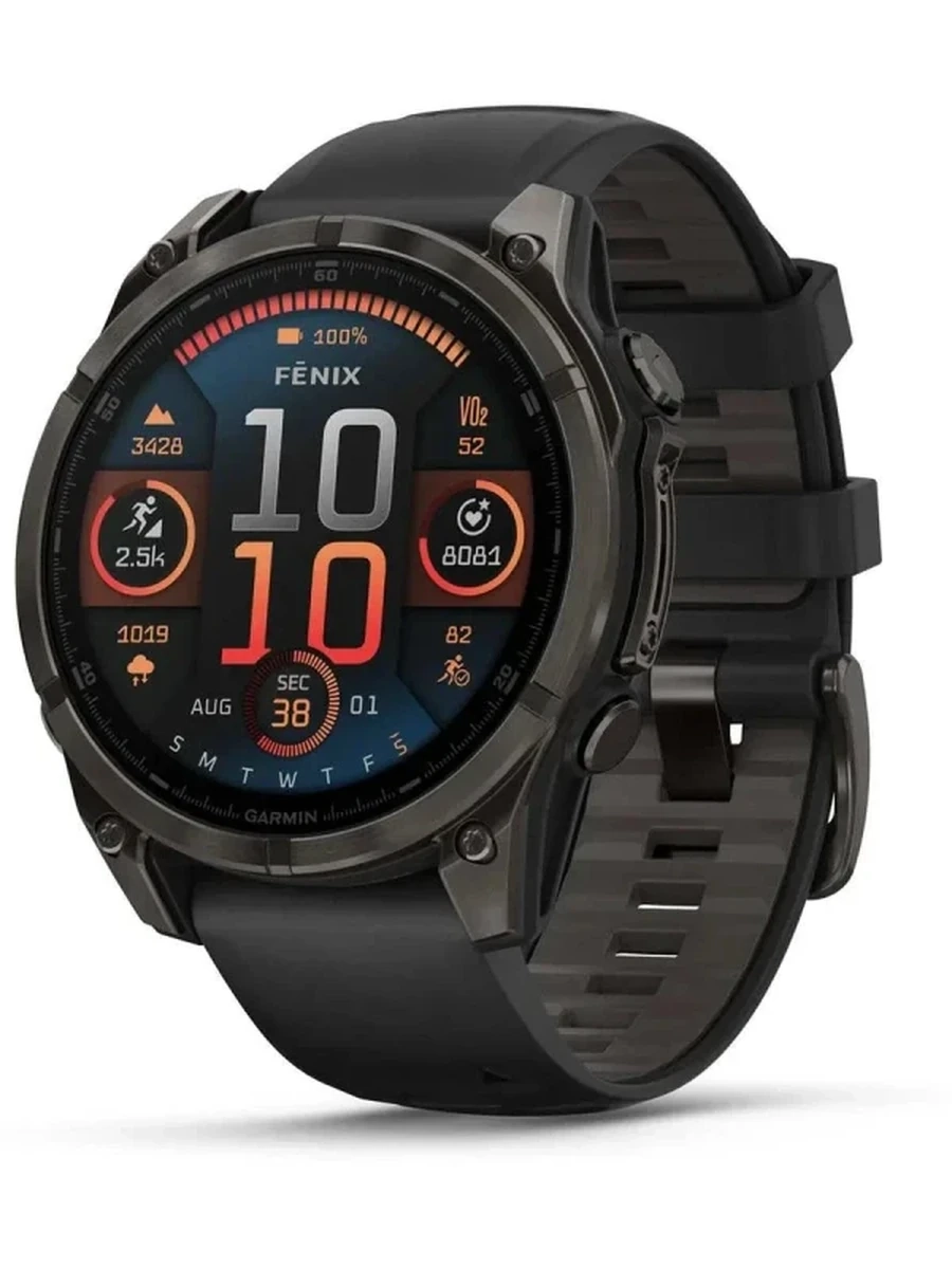 Умные часы Garmin Fenix 8 – 47 mm, AMOLED Sapphire, Carbon grey DLC titanium with Black/pebble grey silicone band