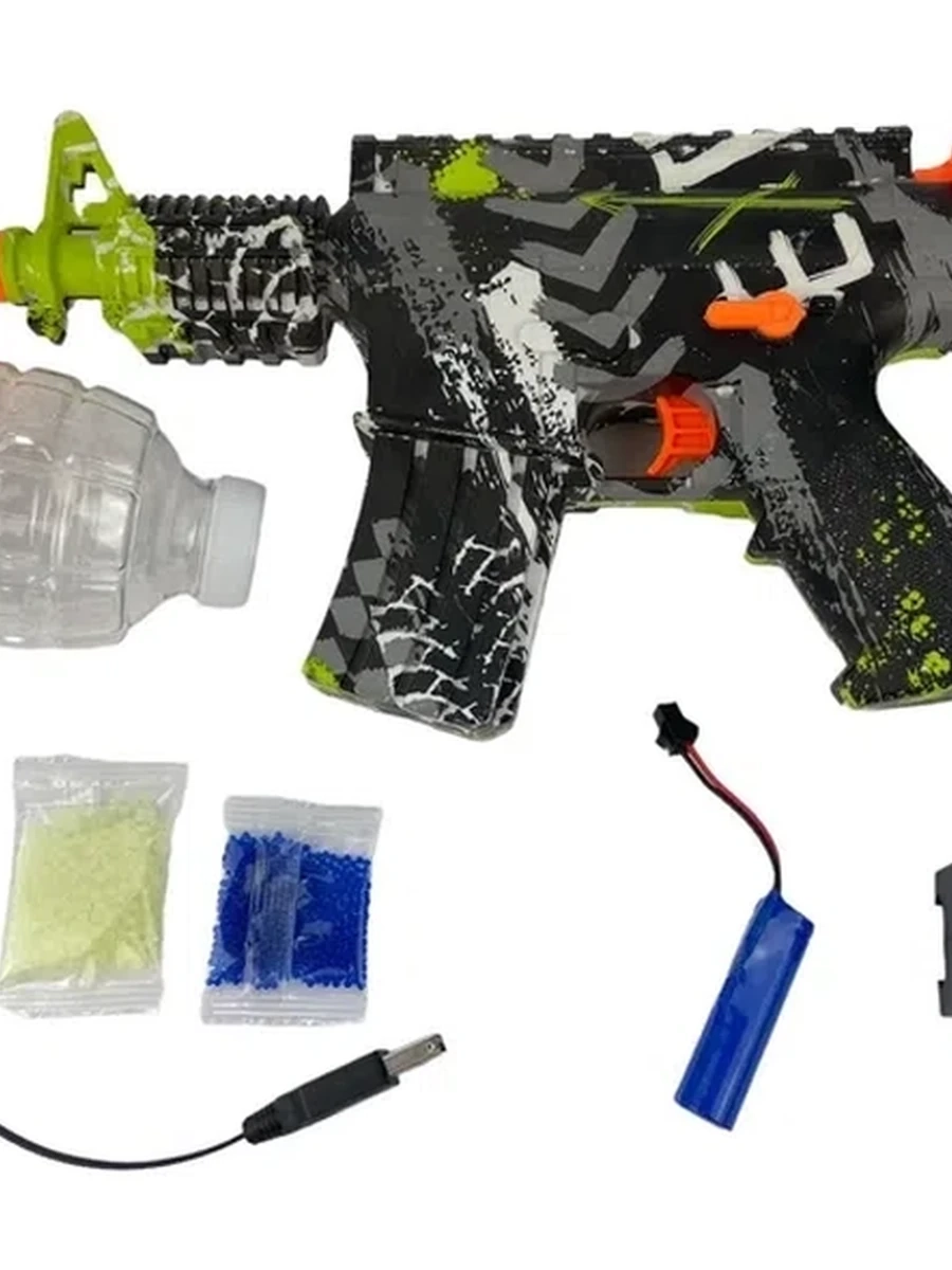 Автомат на орбизах ак-47д аккумуляторный зеленый 555A-1Y с нионовыми пулями , светятся в темнот