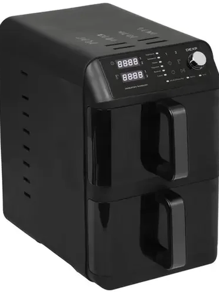 Аэрогриль DEXP Double-stack DAF-2410 [2400Вт, 5.5+5.5 л, чаша-керамика, щипцы, бумага 100шт, черный]