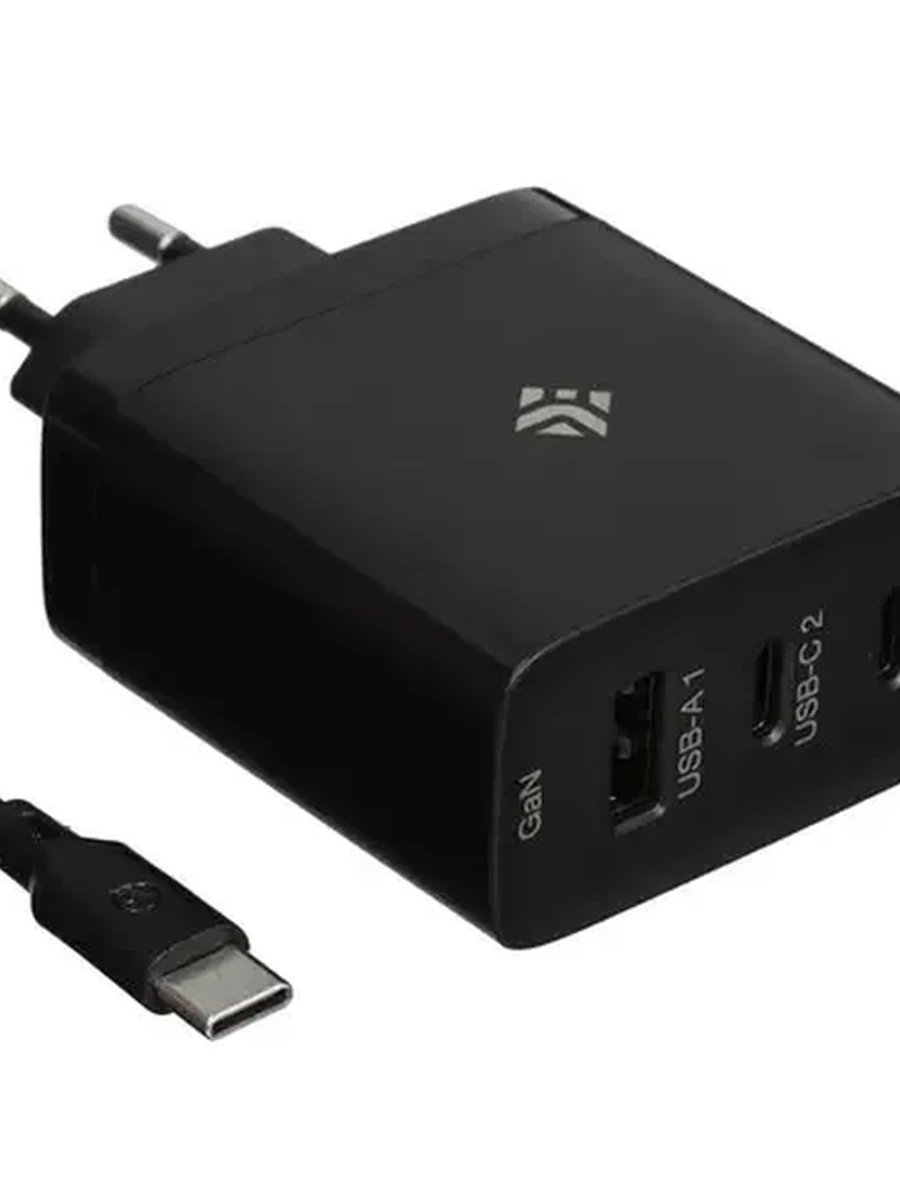 СЗУ DEXP GaN CB65ACC-2 + кабель USB-C [65W, USB-A+2xUSB-C, QC 2.0, 3.0, PD 3.0, FCP, SCP, AFC черный]