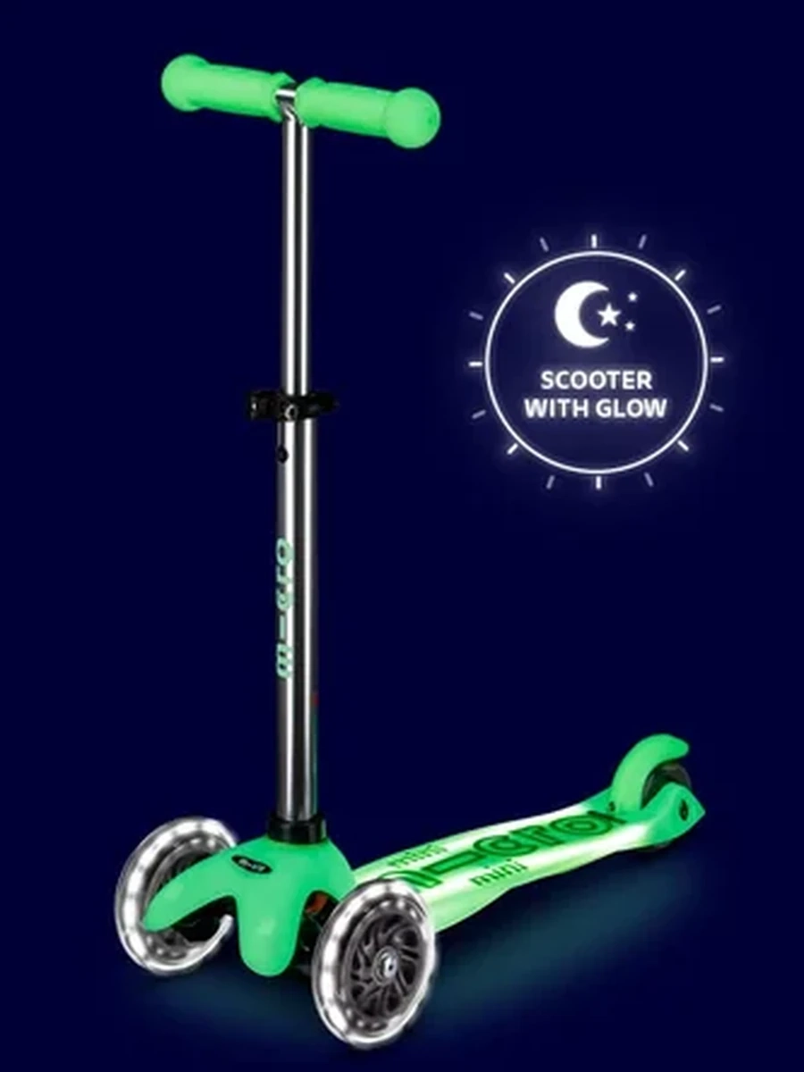Micro Самокат Mini Deluxe Glow Plus LED Icy Lime, от 2 лет, светящийся в темноте