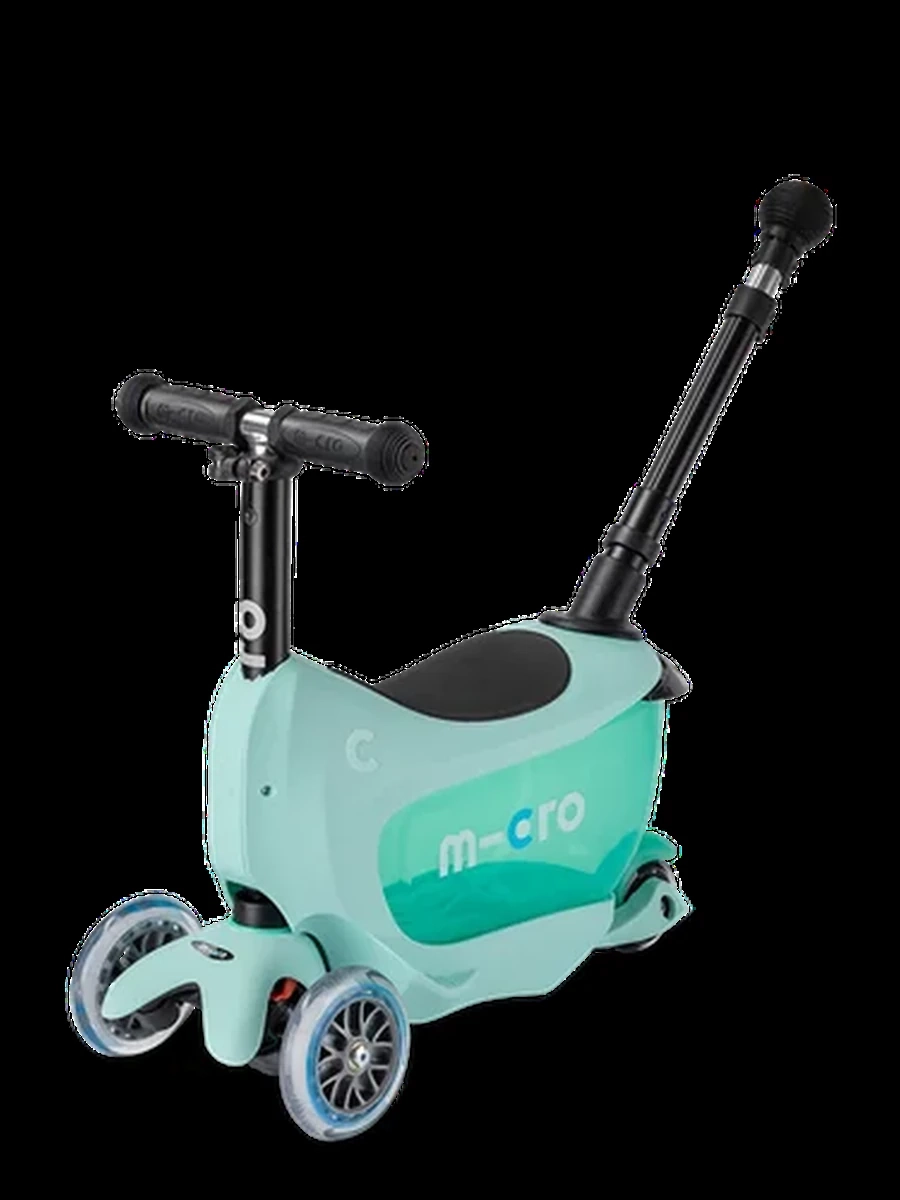 Micro Самокат с сиденьем и родительской ручкой 2в1 Mini2Go Deluxe Plus Mint, от 1.5 лет