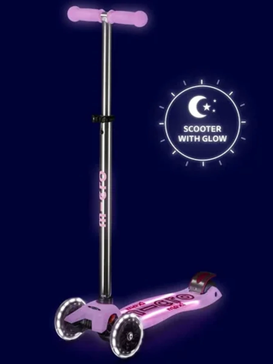 Micro Самокат Maxi Deluxe Glow Plus LED Luminous Purple, от 4 лет, светящийся в темноте