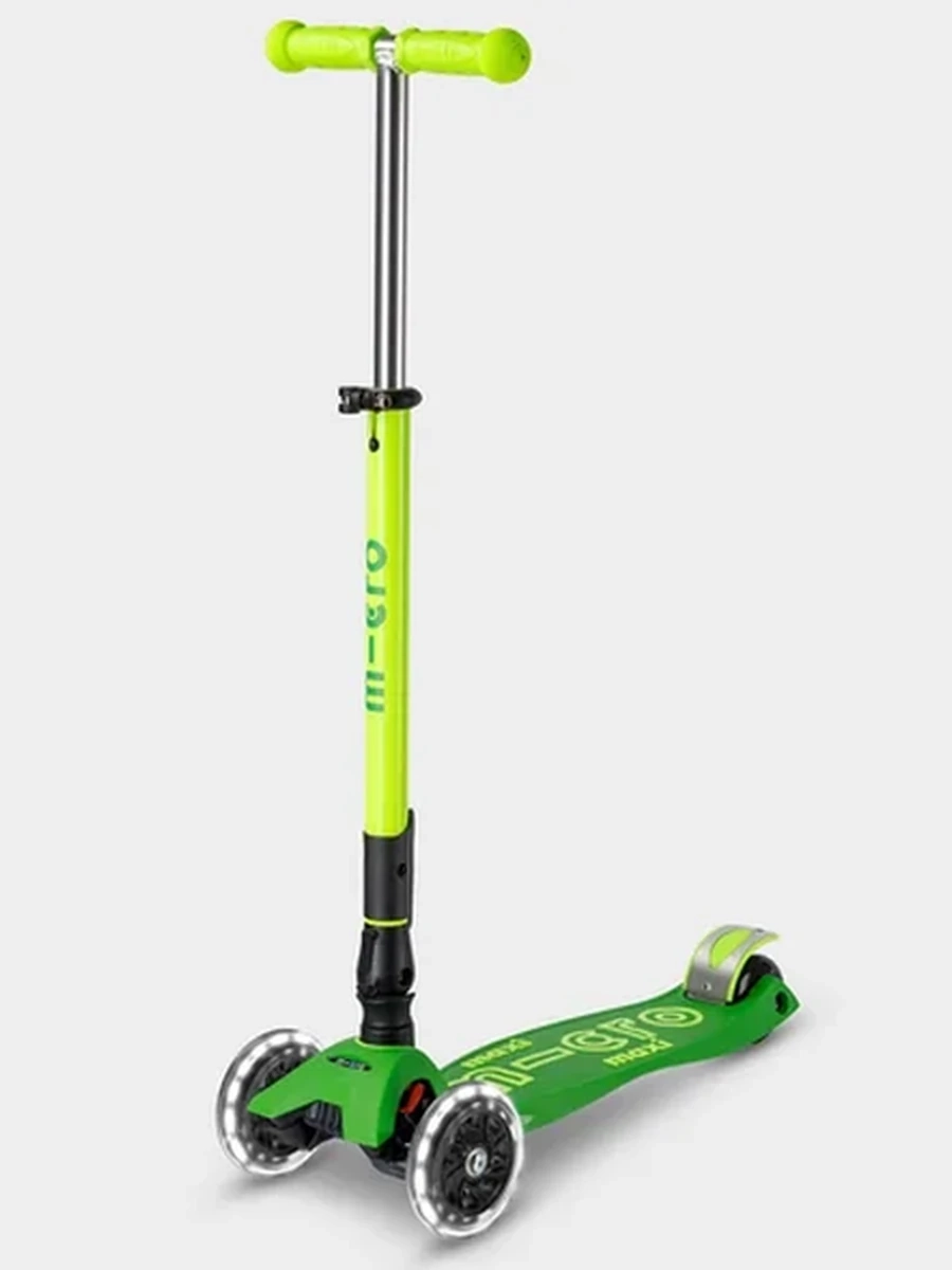 Micro Самокат складной Maxi Deluxe Foldable Neon LED Parrot Green, от 4 лет