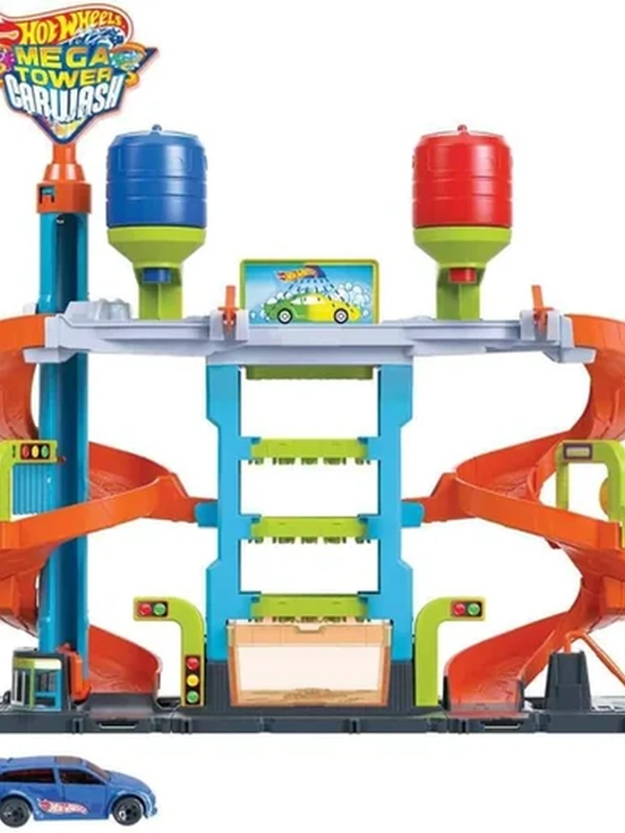 Игровой набор Hot Wheels Мега башня, автомойка, с баками для воды, для смены цвета