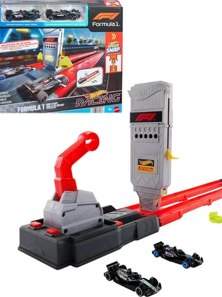 Игрушечный трек Hot Wheels - Набор гоночных трасс Гоночная Формула 1: Быстрая гонка, 2 машинки