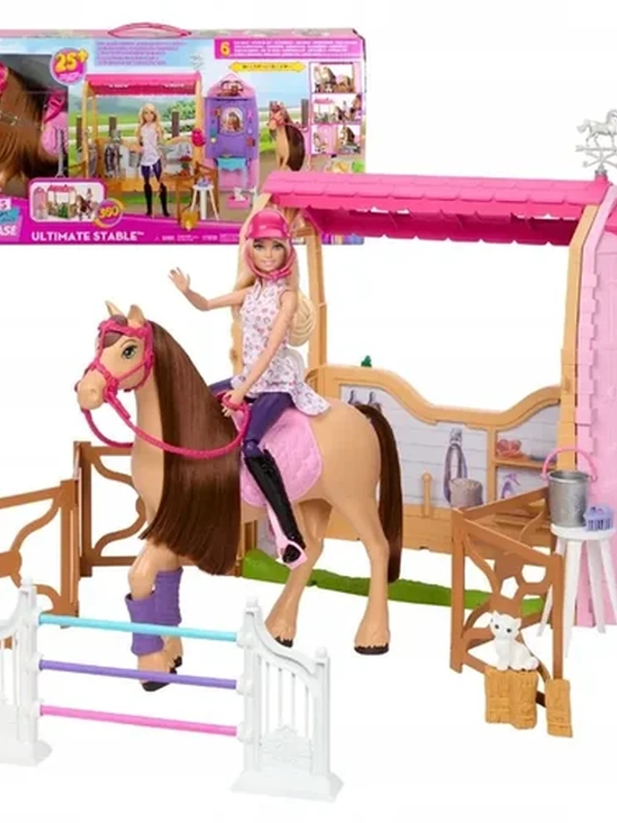 Игровой набор Mattel Barbie Конюшня с куклой и лошадью HXJ44