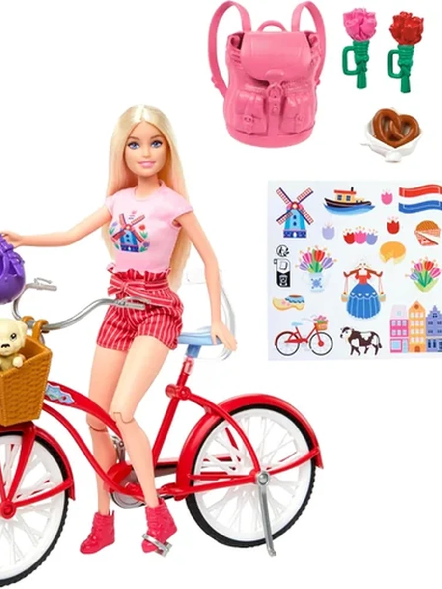 Кукла Mattel Barbie Pink Passport - Кукла на велосипеде с аксессуарами - Барби HWJ00