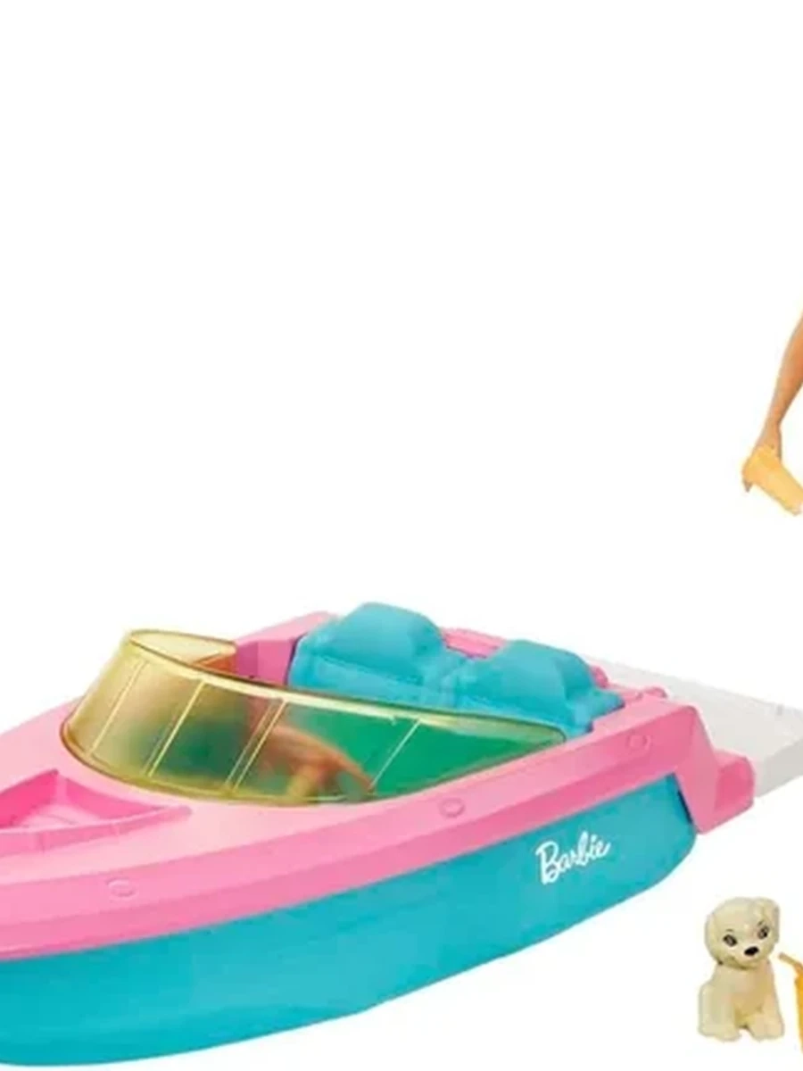 Mattel Barbie Кукла Барби в купальнике с лодкой, спасательным жилетом и щенком GRG30