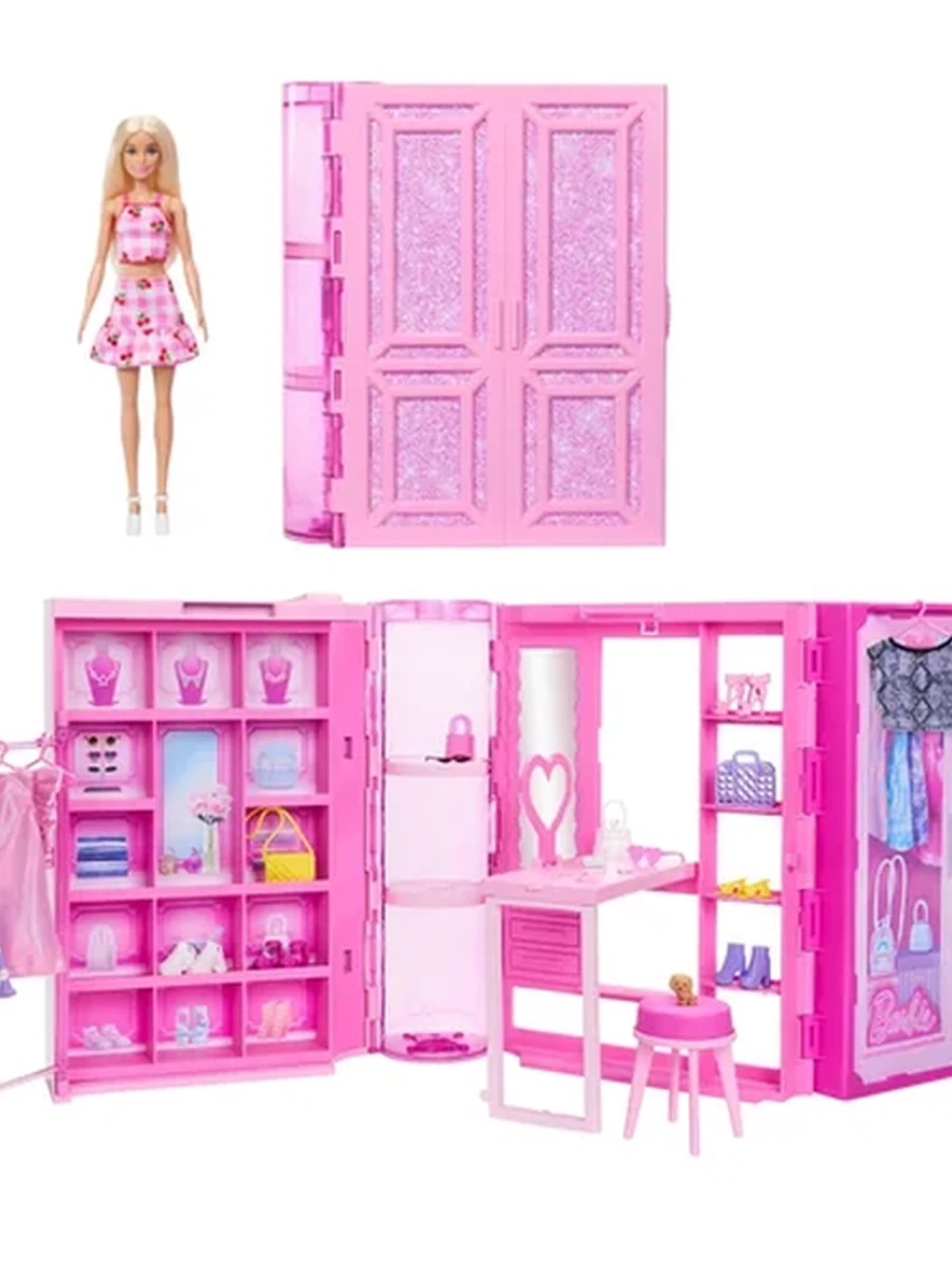 Шкаф Mattel Barbie Dream - Гардеробный набор для куклы с одеждой и аксессуарами - Барби HXD58