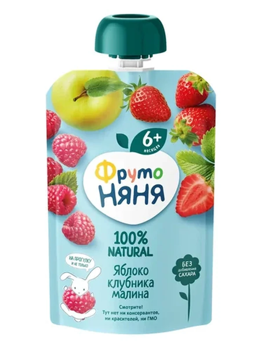 Фруто няня Пюре Яблоко клубника малина 90 гр