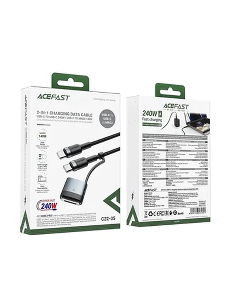 USB Кабель ACEFAST C22-05 USB-C to USB-C / magnetic aluminum alloy charging data cable,black
