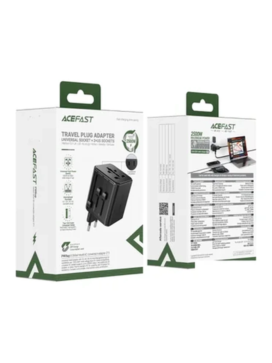 Сетевые адаптеры ACEFAST Z11 global travel AC conversion adapter,black