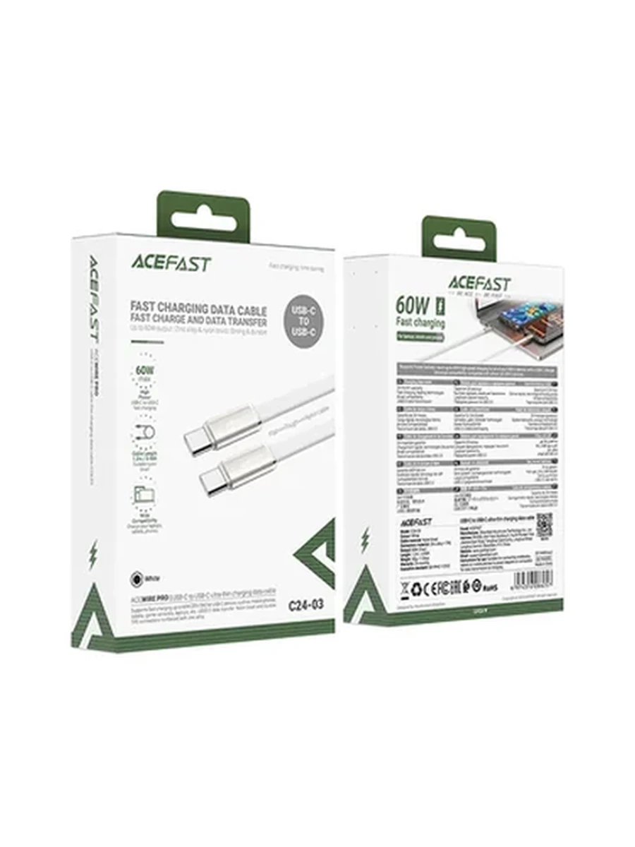 USB Кабель ACEFAST C24-03 USB-C to USB-C ultra-thin charging data cable,white
