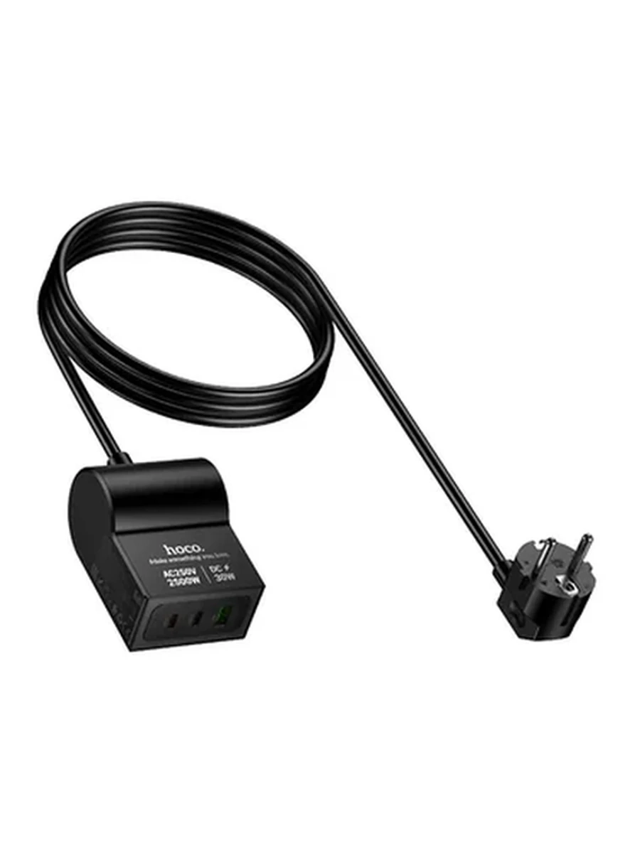 Удлинитель HOCO AC33 Win 1 position(PD30W/2C1A) desktop socket(EU/GER)(L=1.5M) (Black)