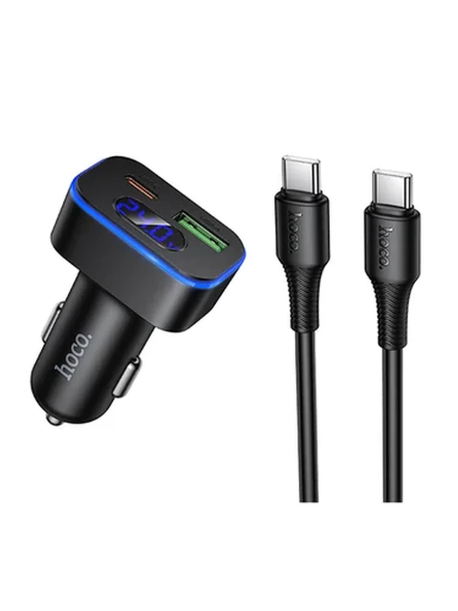 Авто Зарядное Устройство HOCO Z63B Barry 48W dual port PD30W+QC3.0 digital display car  (Metal Gray)