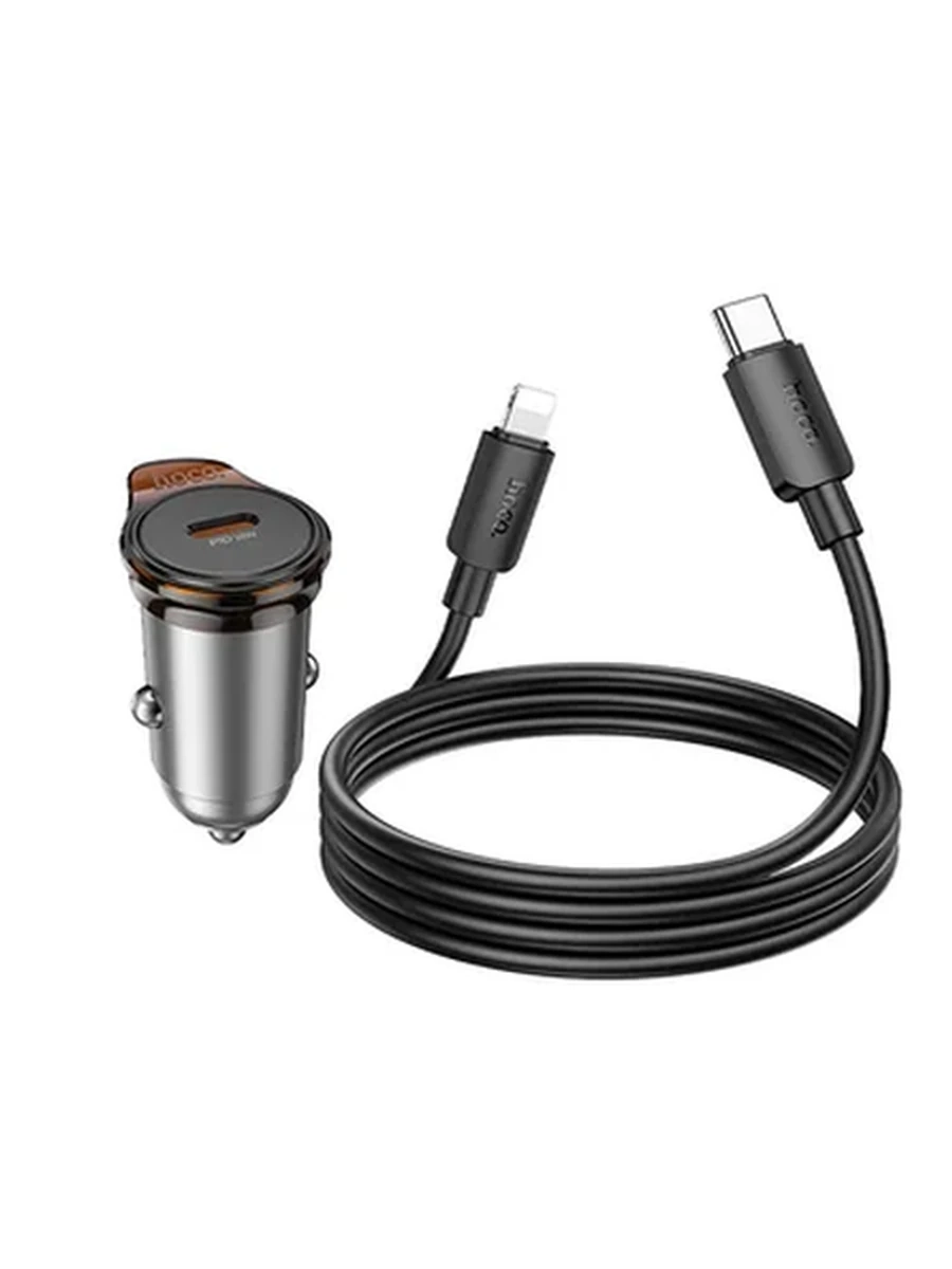 Авто Зарядное Устройство HOCO NZ16 Rigorous single port PD30W car charger set(C to iP) (Metal Gray)