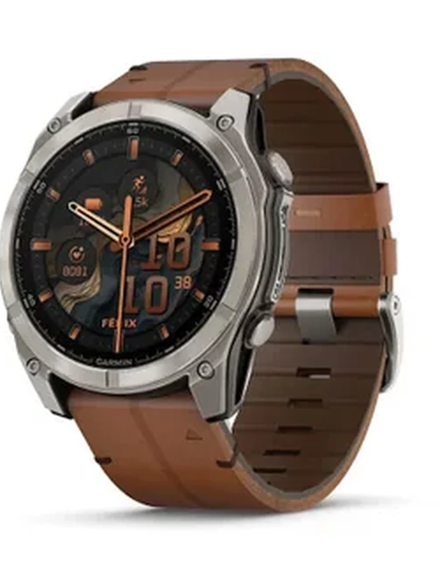 FENIX 8 - 51 MM AMOLED SAPPHIRE BARE TITANIUM BLACK WITH CHESTNUT LEATHER BAND PLUS GRAPHITE SILICONE BAND(2 ремешка)