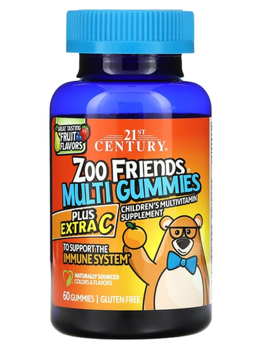 21ST CENTURY Витамины для детей Zoo Friends, 60 жевательных мармеладок