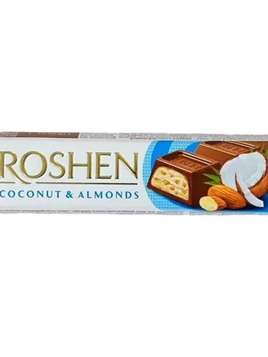 БАТОНЧИК ШОКОЛАДНЫЙ ROSHEN С МИНДАЛЕМ И КОКОСОВЫЙ НАЧИНКОЙ 38ГР