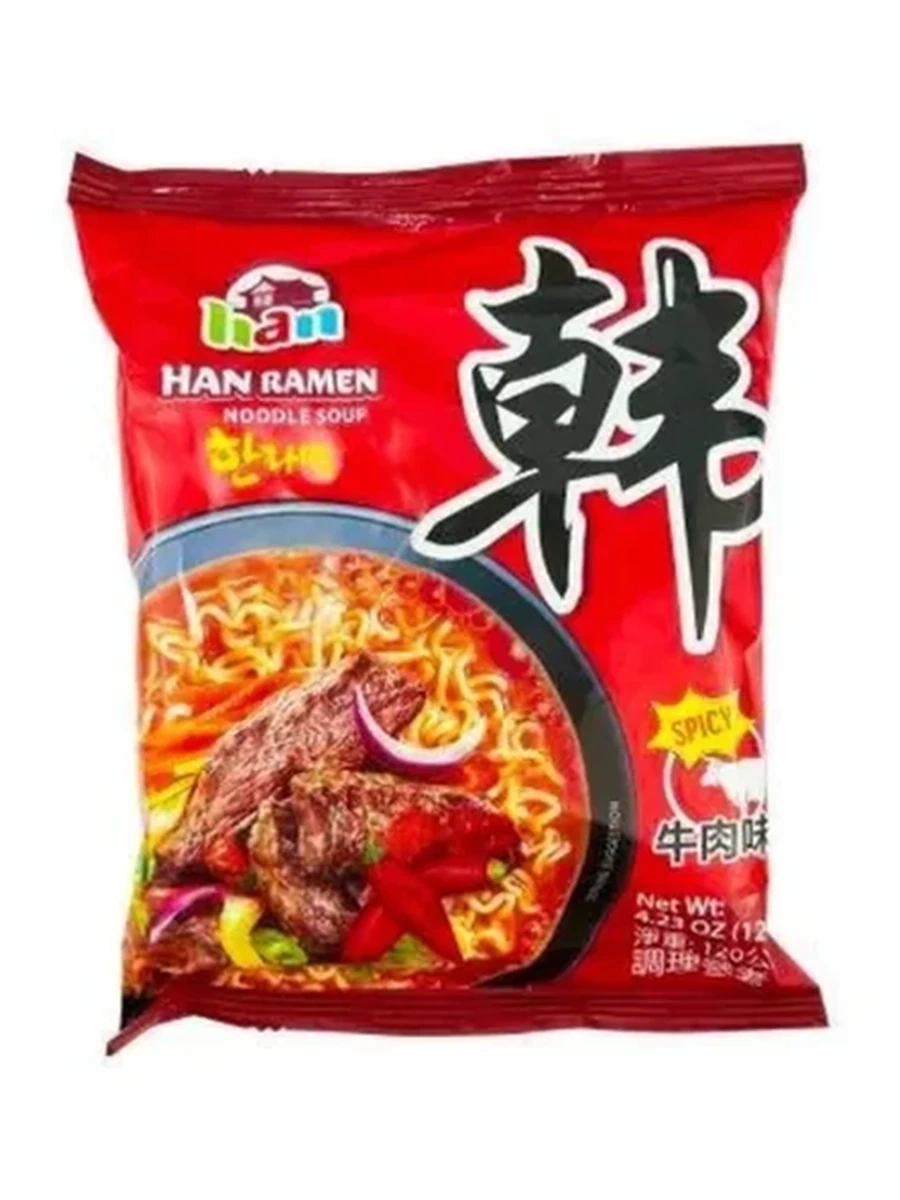 ЛАПША БЫСТР.ПРИГОТ HAN RAMEN СО ВКУСОМ ОСТРОЙ ПРИПРАВЫ 120 ГР ПАКЕТ