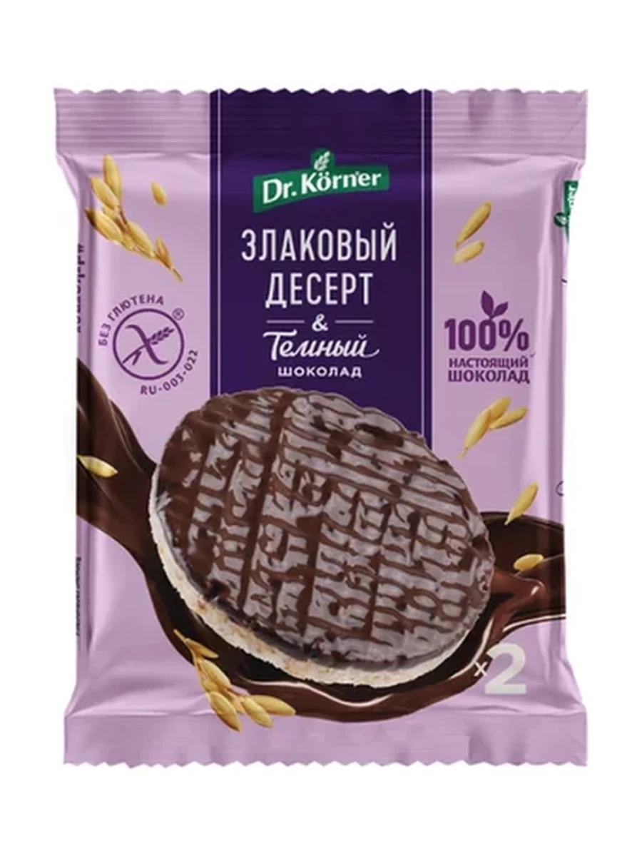 БАТОНЧИК DR.KORNER ЗЛАКОВЫЙ ДЕСЕРТ С ТЕМ-ШОКОЛАД/РИСОВ 34ГР