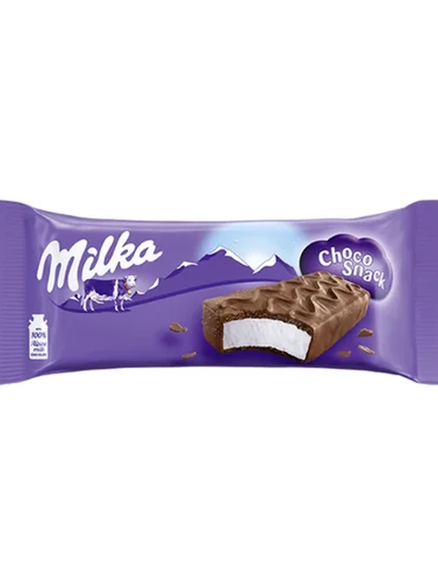 ПИРОЖНОЕ БИСКВИТНОЕ MILKA С ЦЕЛЬНЫМ МОЛОКОМ В МОЛ/ШОКОЛАДЕ 32ГР