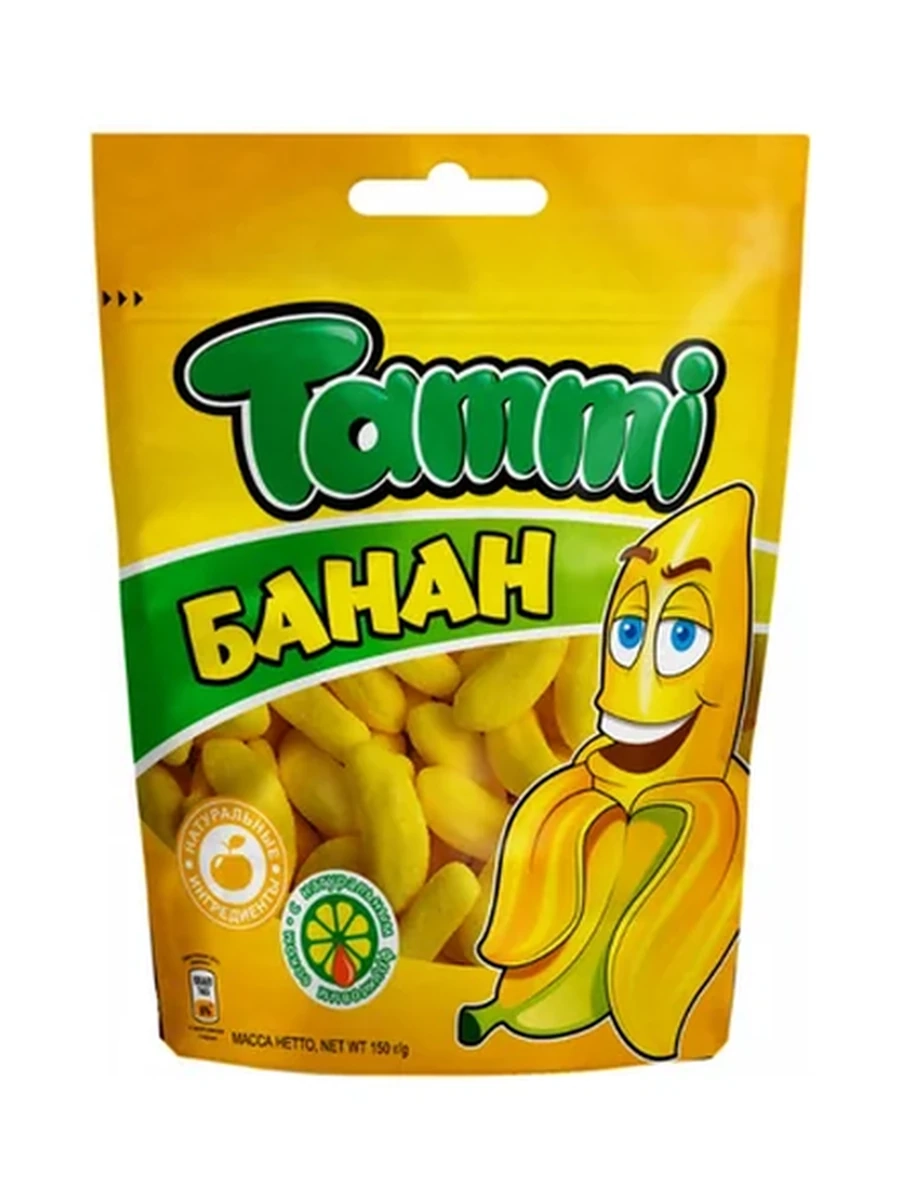 МАРМЕЛАД ЖЕВАТЕЛЬНЫЙ TAMMI В ФОРМЕ БАНАНА С НАЧ В САХАРЕ 150ГР