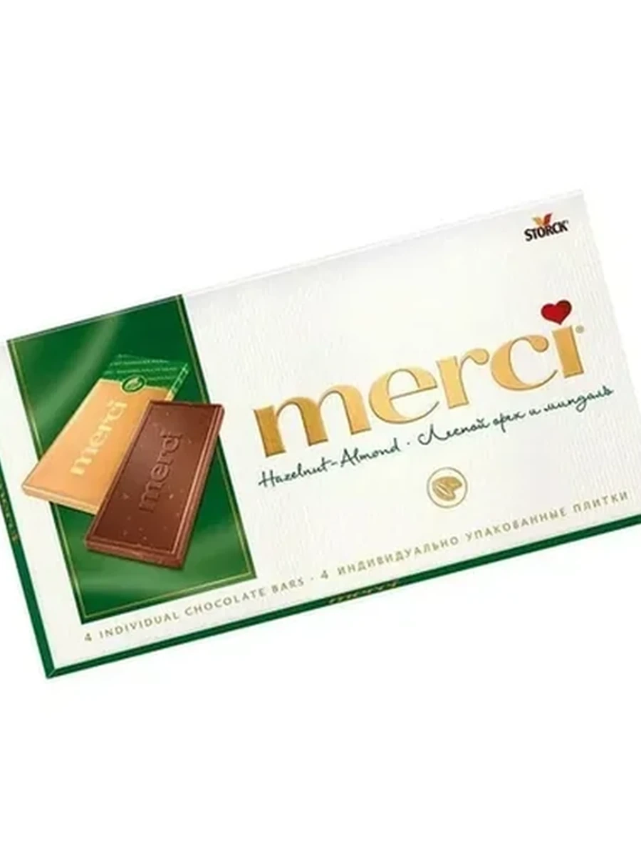 ШОКОЛАД MERCI ЛЕСНОЙ ОРЕХ И МИНДАЛЬ 100ГР