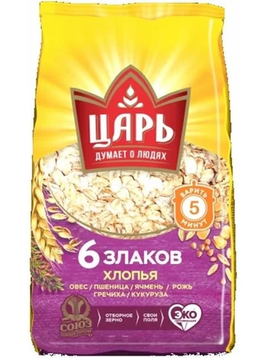 ХЛОПЬЯ ЦАРЬ 6 ЗЛАКОВ ПАКЕТ 400ГР