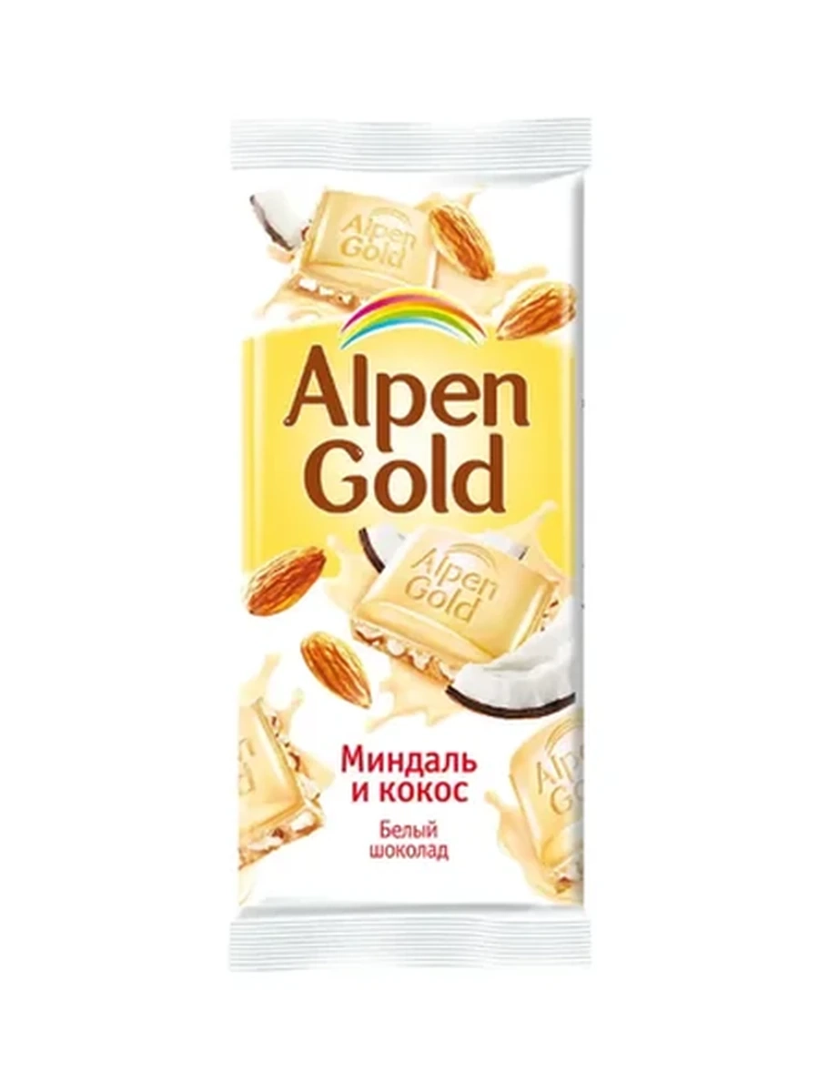 ШОКОЛАД ALPEN GOLD БЕЛЫЙ МИНДАЛЬ И КОКОС 80ГР