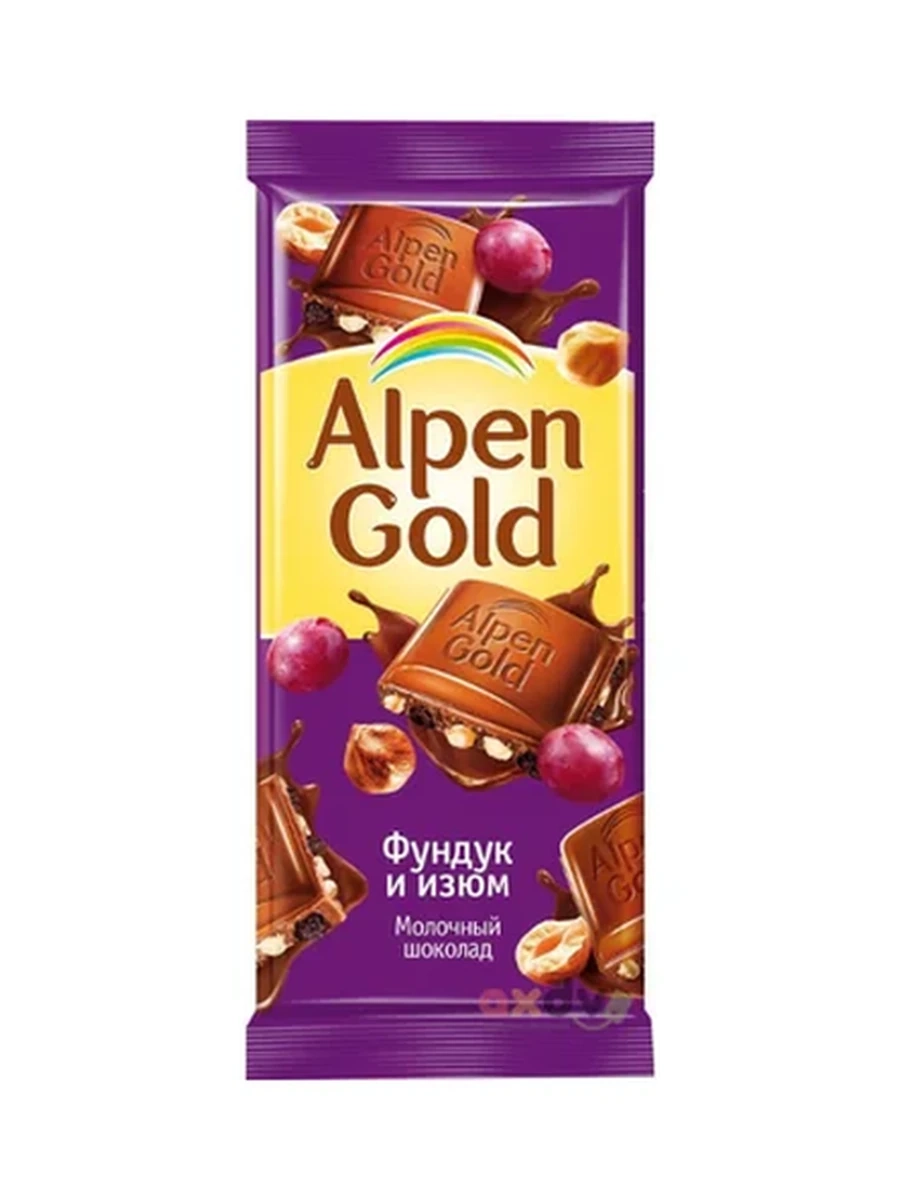 ШОКОЛАД ALPEN GOLD МОЛОЧНЫЙ ФУНДУК И ИЗЮМ 80ГР