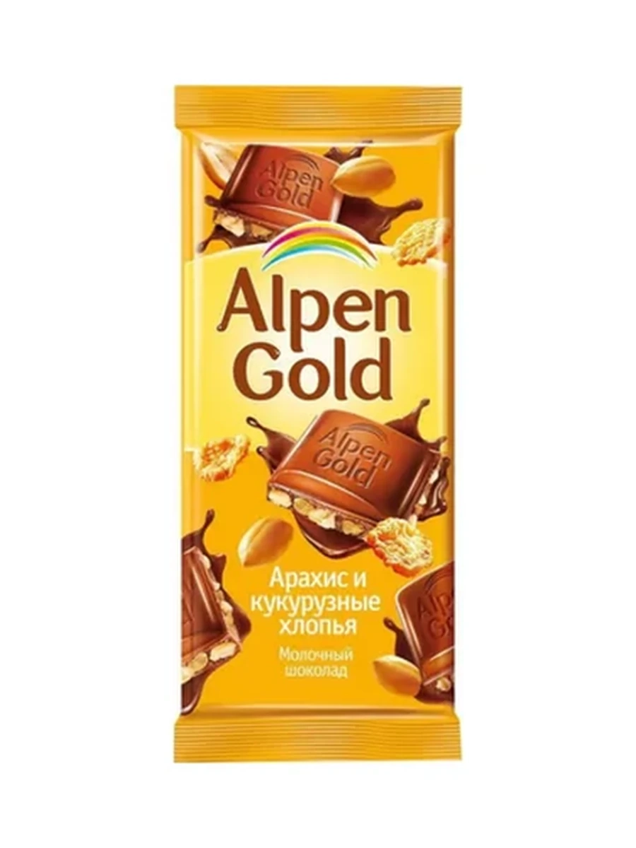 ШОКОЛАД ALPEN GOLD МОЛОЧНЫЙ АРАХИС И КУКУРУЗНЫЕ ХЛОПЬЯ 80ГР