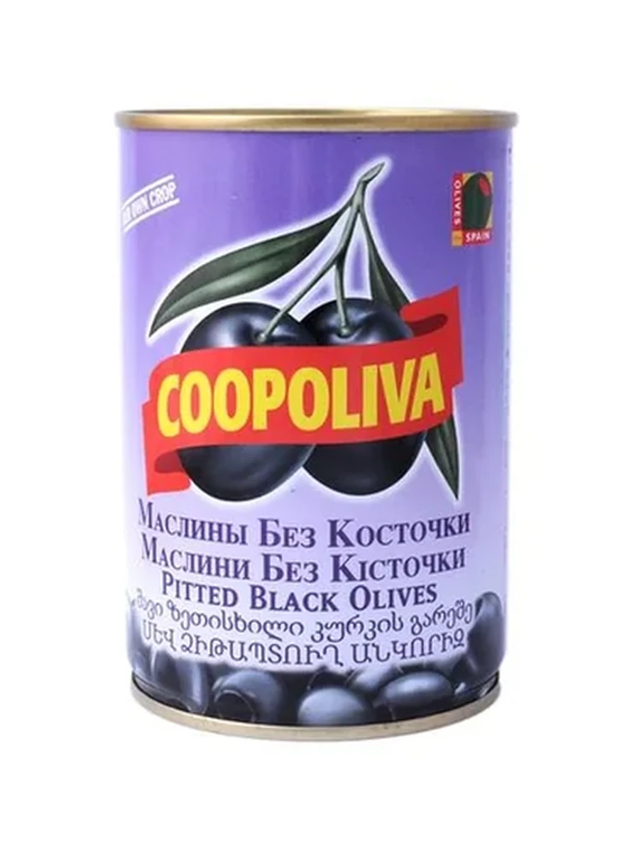 МАСЛИНЫ COOPOLIVA ЧЕРНЫЕ БЕЗ КОСТ 350ГР