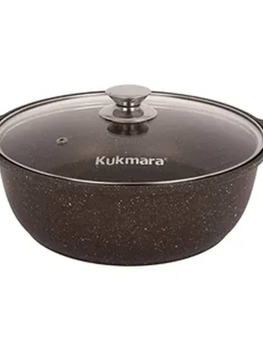 Жаровня Kukmara 3 л с антипригарным покрытием (Кофейный мрамор) со стеклянной крышкой