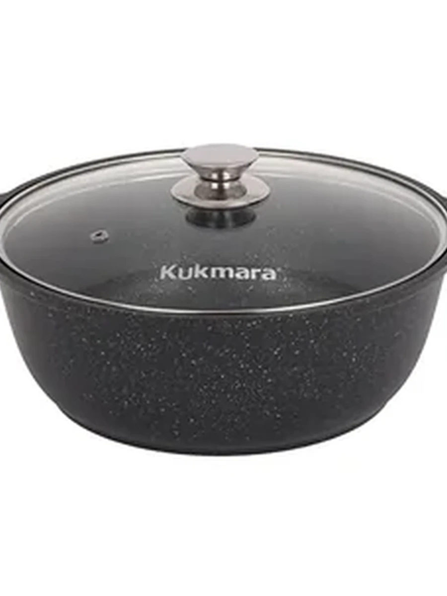 Жаровня Kukmara 3 л с антипригарным покрытием (Темный мрамор) со стеклянной крышкой