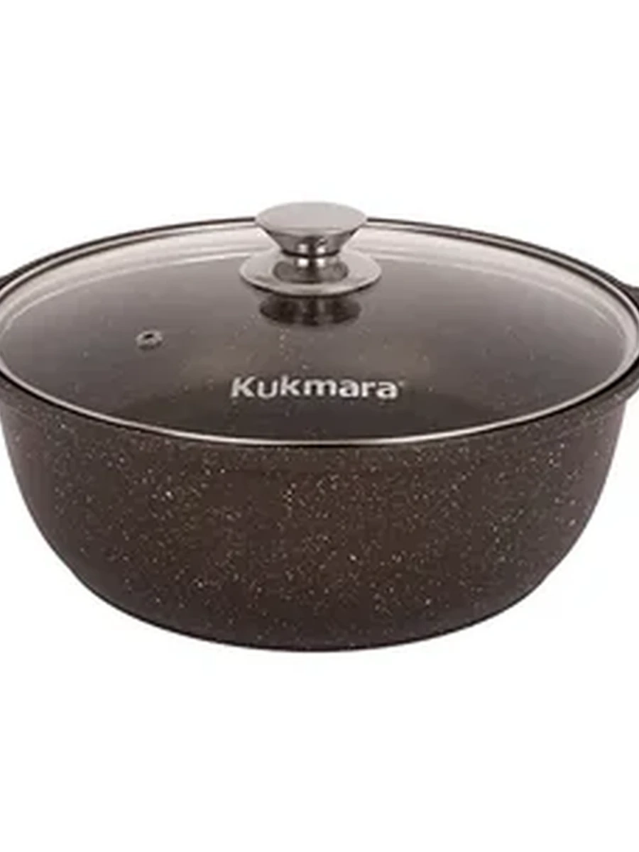 Кастрюля-жаровня Kukmara 4 л с антипригарным покрытием (Кофейный мрамор) со стеклянной крышкой