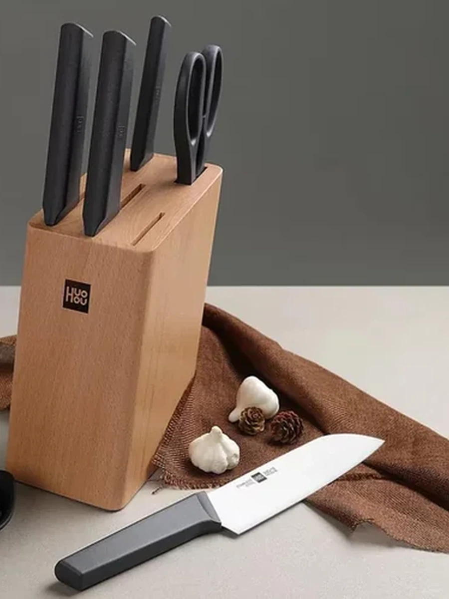 Набор кухонных ножей Xiaomi Huo Hou Fire Kitchen Steel Knife Set с подставкой (6 предметов) (HU0057)