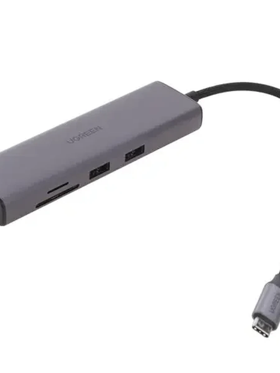Док-станция UGREEN CM512 (90568) USB-C to 2*USB3.0+HDMI+RJ45+SD&TF +PD Port Converter. Цвет: серый
