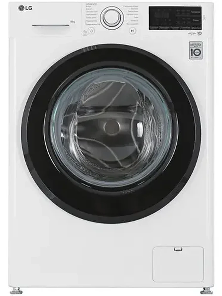 Стиральная машина LG F4M5VS6W  [фронтальная, стирка 9 кг, 1400 об/мин, пар, 60 см x 85 см x 56 см] белый, черный, дисплей